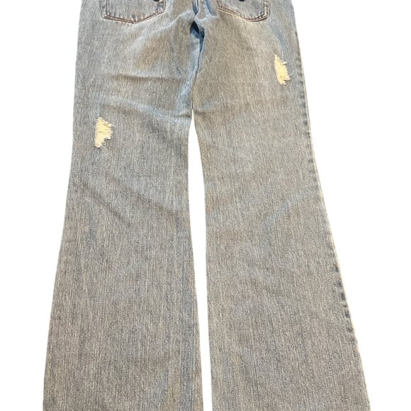 Y2K Boho Squeeze Jeans Womens 11/12 Floral Embroidered Wide Leg Distressed Denim - Picture 6 of 6